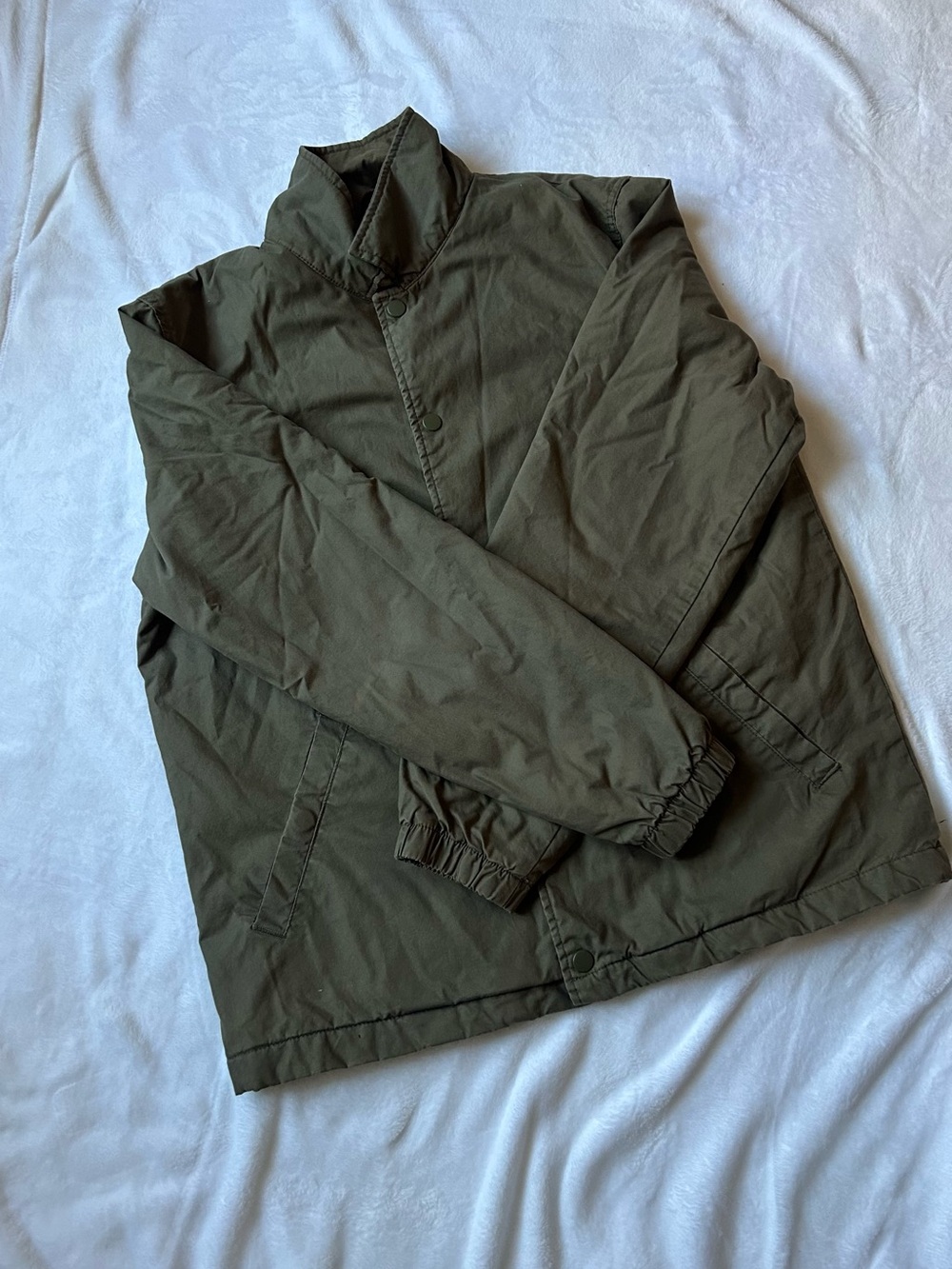 H&M Men’s Medium Olive Green Quilted Lined Snap Front Utility Jacket